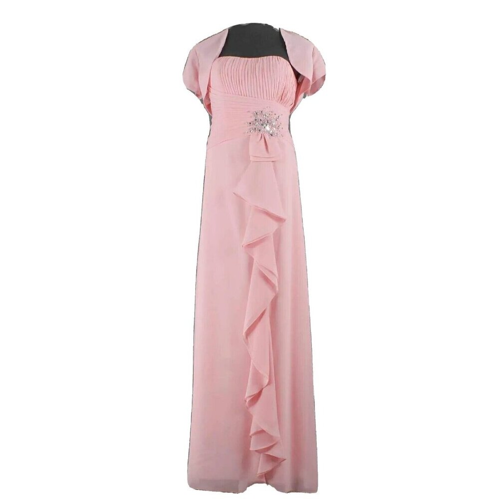 Modern Maids NEW $188 Sz 12 Pink M1953 FL Rhinestones Ruffle Bolers Maxi Dress